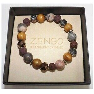 Zengo Aromatherapy On the Go Bracelet NEW IN BOX Crystal Gemstone Wood Beaded